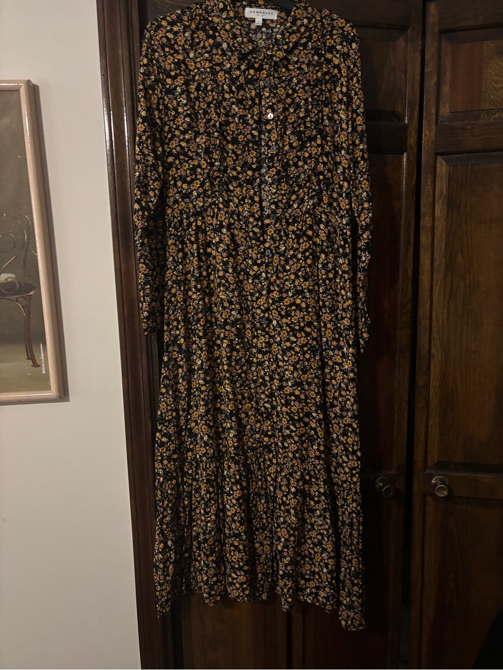 DownEast Black Maxi Dress with Yellow Floral Print